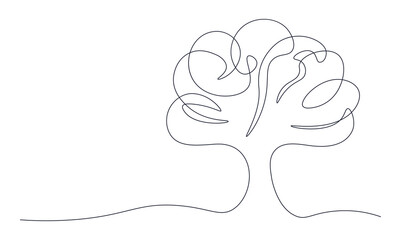 Tree is single continuous line. Drawing tree in one line. Linear illustration in minimalist style. Isolated illustration on white background.