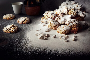 Christmas cookies surrounded by flour