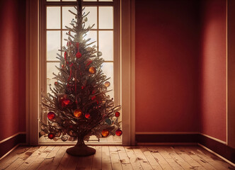 Christmas tree by a bright window
