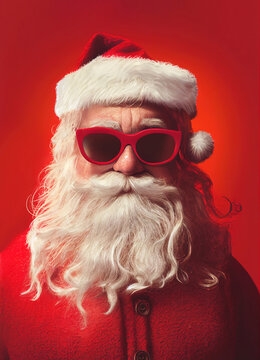 Santa Claus with red glasses on red background