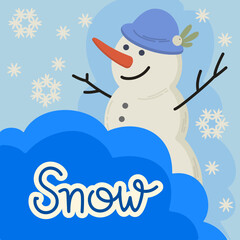 Happy snowman with hat in blue background