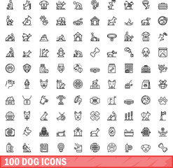 100 dog icons set. Outline illustration of 100 dog icons vector set isolated on white background