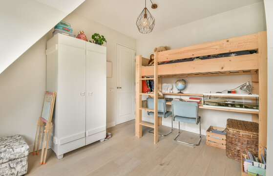 Children's room with a bunk bed in a bright modern flat