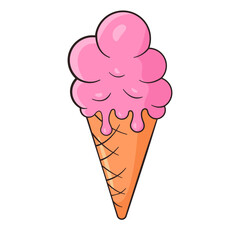 Ice cream balls in waffle cone. Vector illustration. Cartoon