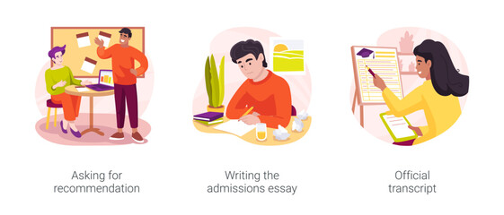 Homeschooling college admission isolated cartoon vector illustration set
