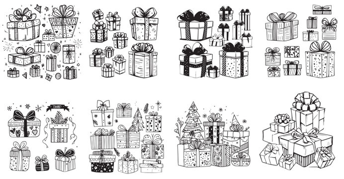 Holiday Christmas Gift Box Black White Vectors