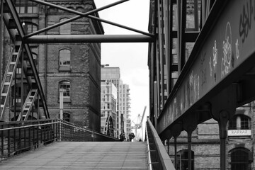 Metal bridge in the old warehouse district in Hamburg
