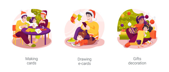 Christmas cards and presents isolated cartoon vector illustration set