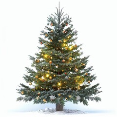 Christmas tree isolated on white background, decorated