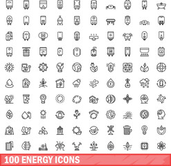 100 energy icons set. Outline illustration of 100 energy icons vector set isolated on white background