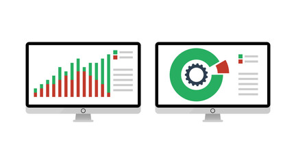 Vector icons and signs for the management and marketing concept of infographic of big data analysis and financial business information research. Digital diagram and graphs of color illustration