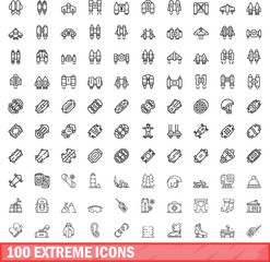 100 extreme icons set. Outline illustration of 100 extreme icons vector set isolated on white background