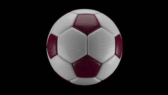 Looping seamless Spinning soccer ball football sport on transparent background with alpha channel, white and purple leather round material