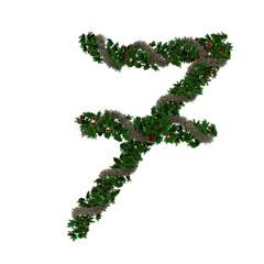 Christmas wreath with lights and girland typeface text the character 7