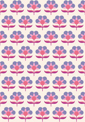 60s retro nordic style seamless pattern. Simple floral geometric background.