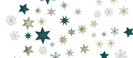 Snowflakes and bokeh lights on the blue Merry Christmas background. 3D render