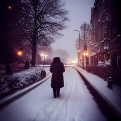 person walking in the snow