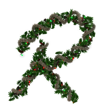 Christmas wreath with lights and girland typeface text the character R