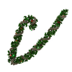 Christmas wreath with lights and girland typeface text the character V