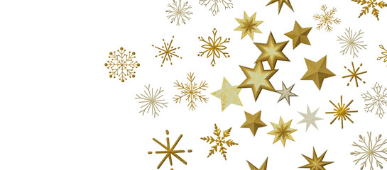 Banner with golden decoration. Festive border with falling glitter dust and stars.