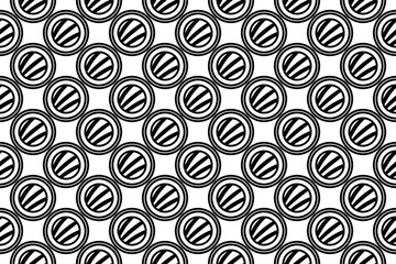 Seamless pattern completely filled with outlines of sushi roll symbols. Elements are evenly spaced. Vector illustration on white background
