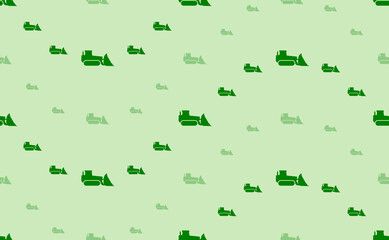 Seamless pattern of large and small green bulldozer symbols. The elements are arranged in a wavy. Vector illustration on light green background