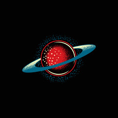 Original vector illustration in neon style. A planet in space. A design element. T-shirt or sticker design. © artmarsa