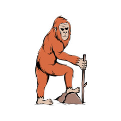 Bigfoot walking using wood concept illustration