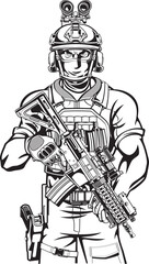 Obraz premium special forces soldier with assault rifle and military gear