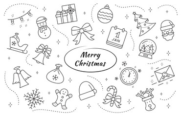 Christmas linear vector objects and elements set. Simple line signs.