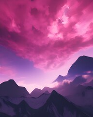 Obraz premium arcane ruby glow reflecting off the clouds above a mountain range