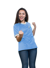 Beautiful happy young woman fan with sport jersey.