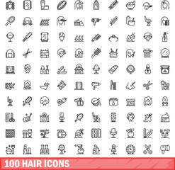 100 hair icons set. Outline illustration of 100 hair icons vector set isolated on white background
