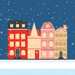 Fototapeta na wymiar Christmas city. Christmas houses. Vector graphics