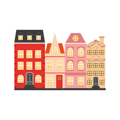 Fototapeta na wymiar Scandinavian houses on a white background. Vector graphics in flat cartoon style