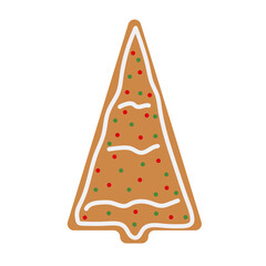 Simple flat yammy brown pine tree shape cookie with white icing