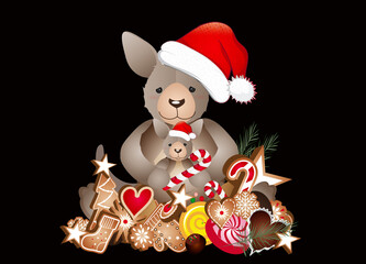 süßes Känguru für Weihnachten mit Weihnachtsmütze