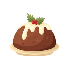 Vector illustration of an English dish - Christmas pudding. Kitchen for New Year and Christmas. Flat style.