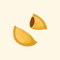 Vector illustration of a South American dish - empanadas. Kitchen for New Year and Christmas. Flat style.