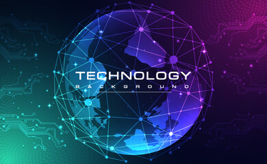 Digital technology blue green background, online cyber media world map, pink abstract futuristic circuit tech, innovation future wifi internet network connection, Ai big data, dot illustration vector