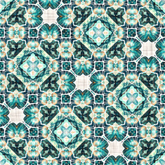 Teal beach house coastal style patchwork pattern tile. Modern nantucket summer printed fabric seamless repeat.