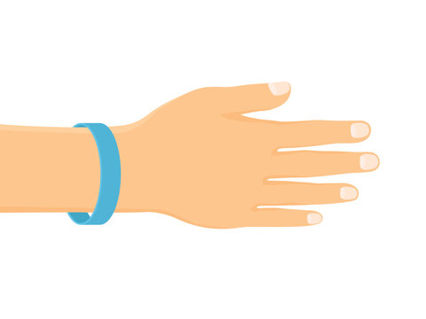 Blue Rubber Wristband On Hand- Vector Illustration