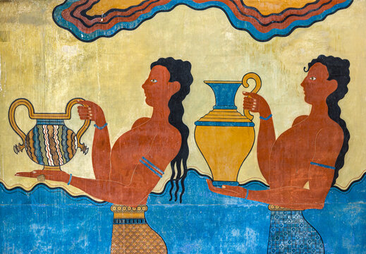 Fragment of the Procession Fresco at Knossos Palace in Heraklion, Crete, Greece