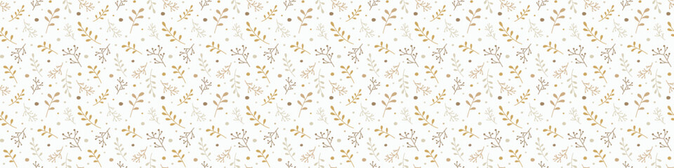 Christmas pattern with hand drawn branches. Banner. Vector