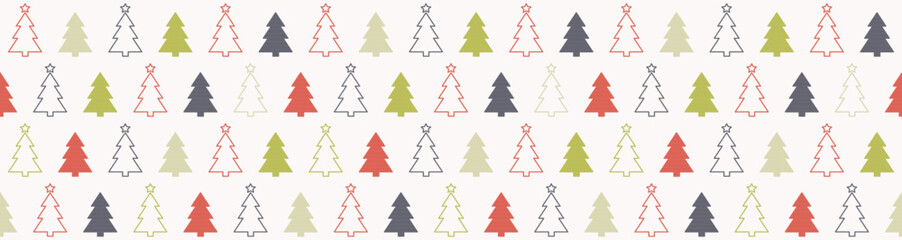 Christmas wrapping paper with festive trees. Seamless pattern. Banner. Vector