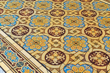 Ancient hydraulic tiles on floor in Pertropolis, Rio de Janeiro, Brazil
