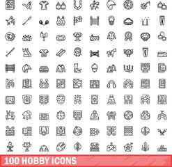 100 hobby icons set. Outline illustration of 100 hobby icons vector set isolated on white background