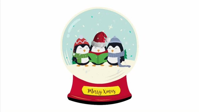 Christmas animated snow falling and penguins has motion