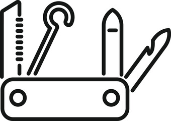 Pocket knife icon outline vector. Army multitool. Metal kit