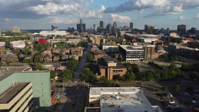 Detroit by Dron. Woodward Avenue. Detroit from the sky
